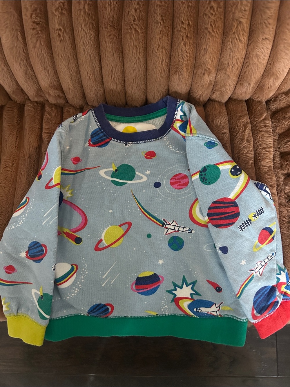 Mini Boden Space Print Sweatshirt - Blue with Multicolor Planets